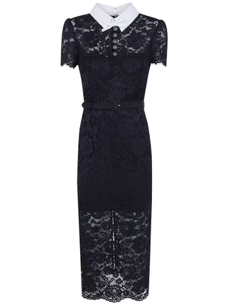 Self Portrait Dress Contrast Collar Black Lace
