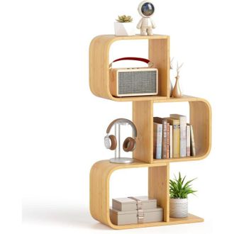 Costway Costway - Libreria a 3 Cubi Forma di s, Libreria Bassa Scaffale in Bamboo, Libreria Design Moderna Salvaspazio Piccola da Terra, per Soggiorno