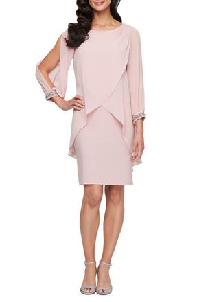 S.L. Fashions Cold Shoulder Long Sleeve Capelet Cocktail Dress in Faded Rose at Nordstrom, Size 16