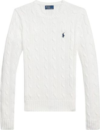 Polo Ralph Lauren Ronde hals kabelgebreide trui - Dames - Ronde hals truien - Wit - L - Katoen - Truien & Vesten