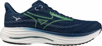 Mizuno Mens Wave Rider 29 Running Shoes In Sailor Blue Goblin Green