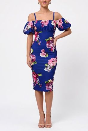 Rachel Roy Samira Off the Shoulder Midi Dress in Blue Floral at Nordstrom, Size X-Large