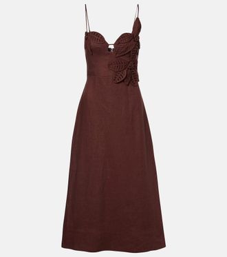 Farm Rio Applique linen midi dress
