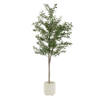 ML Design Ml-design - Olivo Artificial 210 Cm Decorativo, Planta Falsa Grande Con Tronco De Madera Natural, Hojas De Tela Y Frutos De Pl&aacute;stico De Interior/exter