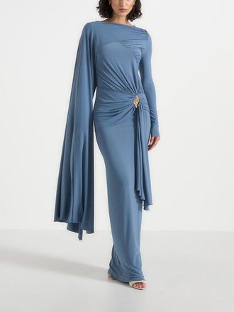 Mani&egrave;re De Voir Edena Asymmetric Ruched Draped Maxi Dress in Blue at Nordstrom, Size 4