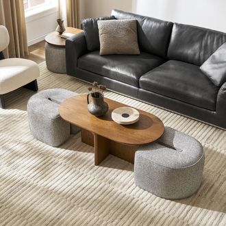 Castlery Dark Brown Nesting Rectangular Coffee Table, Gray Seats | Hugg by Castlery