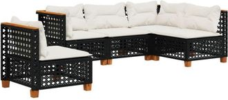 vidaXL Vidaxl - Set De Muebles De Jard&iacute;n 5 Pzas Y Cojines Rat&aacute;n Sint&eacute;tico Negro