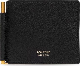 Tom Ford Opvouwbare leren portemonnee - Heren - Portefeuilles - Zwart - ONE Size - Leer - Accessoires