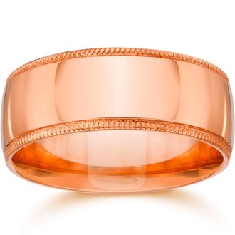 Pompeii3 9mm Milgrain 14K Rose Gold Polished Wedding Band Size Selectable