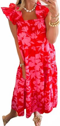 THML Clothing Hibiscus Tiered Maxi Dress In Bright Pink