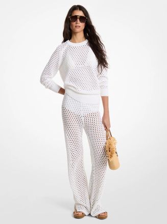 Michael Kors Open-Knit Stretch Cotton Flared Pants
