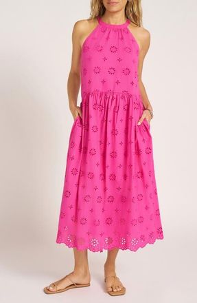 Matty M Rhea Eyelet Sleeveless Cotton Maxi Dress in Magenta at Nordstrom, Size X-Large