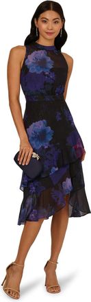 Adrianna Papell Womens Halter Glitter Midi Dress - Black - Size 12 UK
