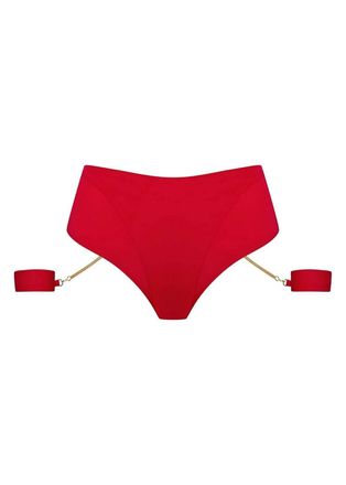 Maison Close Womens Tapage Nocturne High Waist Thong Bottom With Cuffs In Red