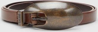 Diesel 1.5cm slim leather belt with sculptural buckle - Belts - Woman - Brown
