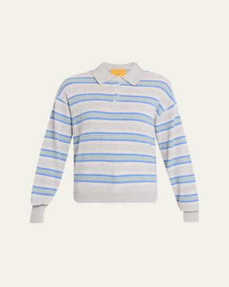 Guest In Residence Collegiate Stripe Cashmere Polo