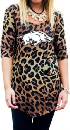 Gameday Couture University Of Arkansas Logo Tunic In Leopard