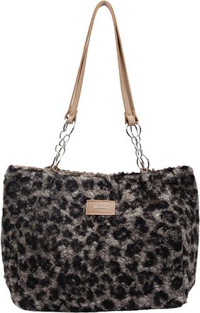 Generic Shoulder Bag for Women Leopard Print Satchel Bag With Pockets Fluffy Purse with Zipper Handbag Travel Bag