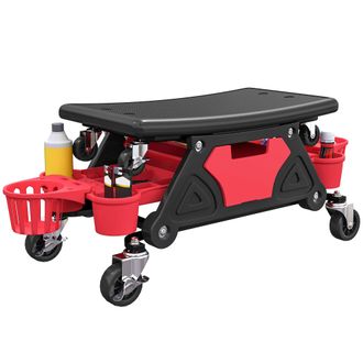 HOMCOM Rolling Mechanic Stool - 135kg Capacity Workshop Stool - Red | TJ Hughes