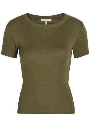 Rag & Bone Rag & Bone Ribbed Stretch-cotton T-shirt - Dark Green - S (UK8-10 / S)