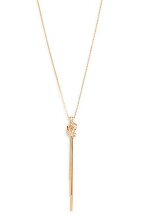 Nordstrom Cubic Zirconia Knot Tassel Pendant Necklace in Clear- Gold at Nordstrom