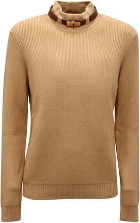 Elisabetta Franchi Wolmix trui met juwelen band - Dames - Coltruien - Beige - L - Wol - Truien & Vesten