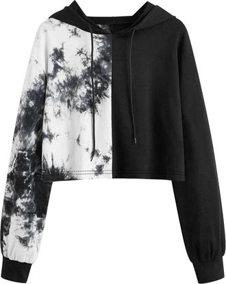 Generic Ladies Hoodies Size 14 Womens Long Sleeve Pullover Drawstring Crop Sweatshirt Top Solid Color Hoodie Blouse Hoodie Women Sales Valentines Day Essentia