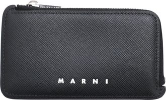 Marni Logo-Print Zipped Card Wallet in Black Leather