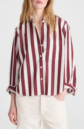 Madewell The Signature Cotton Poplin Y-Neck Shirt in Dusty Merlot at Nordstrom, Size Xx-Large
