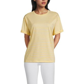 Lands End Oversized Supima Short Sleeve Crew Neck T-Shirt in Goldenrod Micro Stripe at Nordstrom, Size X-Large P