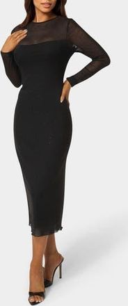 Bebe Rhinestone Mesh Long Sleeve Body-Con Dress in Black at Nordstrom Rack, Size X-Small
