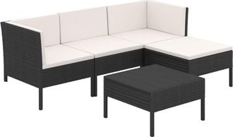 vidaXL Vidaxl - Set De Muebles De Jard&iacute;n 5 Pzas Y Cojines Rat&aacute;n Sint&eacute;tico Negro