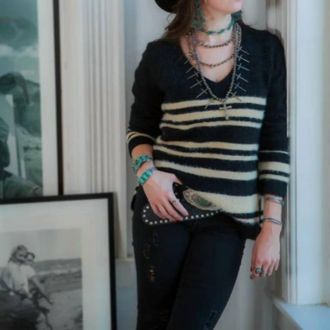 Tasha Polizzi Striped Pullover Sweater In Black/ Neutral