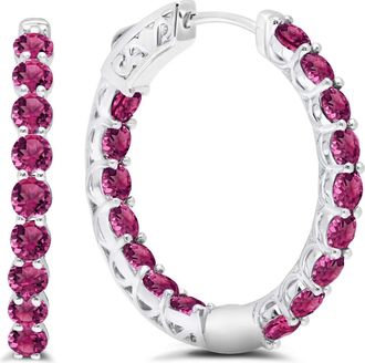 MAX + STONE 925 Sterling Silver 3mm Gemstone Inside Out Hoop Earrings