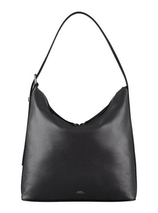 A.P.C. Vera Black Shoulder Bag With Embossed Logo Lettering On The Front And Adjustable Shoulder Strap In Leather Woman