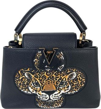 Louis Vuitton Black Taurillon Leather Capucines Trapped Leopard BB (Authentic Pre-Loved)