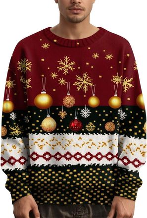 Generic Christmas Sweatshirt Men Xmas Snowflakes Print, Mens Clothing Crew Neck Fashionable Novelty Funny Patchwork Holiday Parties Comfy Outdoor Jumper Pullo