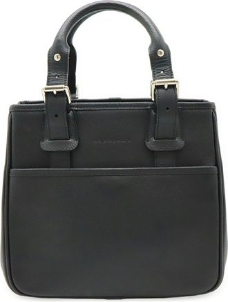 Burberry Black Leather Handbag Tote Bag (Pre-Owned)
