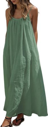 Generic Spaghetti Backless Dresses for Women Summer Solid Color Strap Maxi Dresses Casual Sleeveless Flowy Beach Dress Light Green