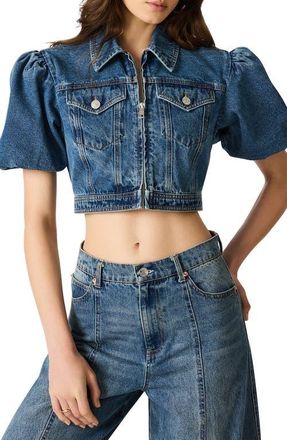 Steve Madden Marcy Cropped Puff Sleeve Jacket in Blue Heather at Nordstrom, Size X-Small
