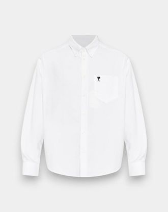Ami boxy fit overhemd, button-down kraag en geborduurd Ami De Coeur