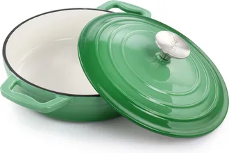 MegaChef 2 Quart Round Enameled Cast Iron Braiser Pan in Green