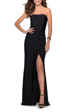 La Femme Strapless Gown With Double Criss Cross Open Back in Black at Nordstrom, Size 00