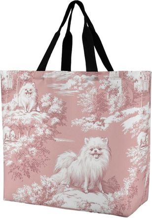 Generic Pomeranian French Dog Pattern Large Reusable Shopping Bag Lightweight Foldable Tote Bags Washable Shoulder Handbag
