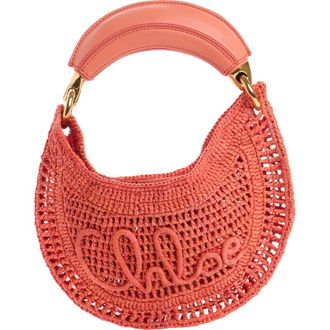 Chlo&eacute; Summer Banana Raffia Handheld Bag in Camellia Coral at Nordstrom
