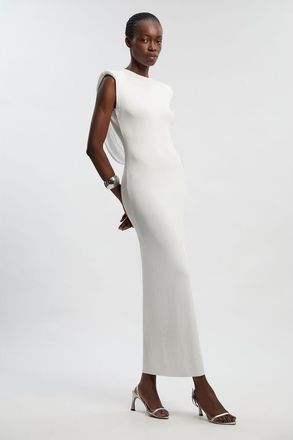 Karen Millen Plunge Back Sleeveless Maxi Dress in Ivory at Nordstrom, Size Medium