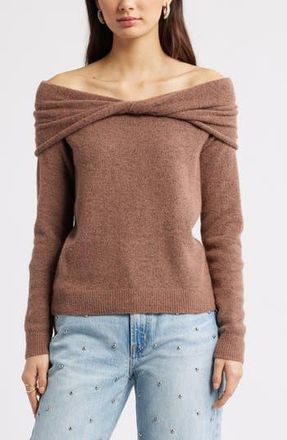 Open Edit Twisted Collar Sweater in Brown Topaz at Nordstrom Rack, Size Xx-Small