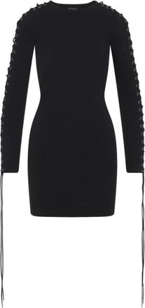 Balenciaga Ribgebreide Jurk met Vetersluiting - Dames - Korte kleedjes - Zwart - M - Kleedjes