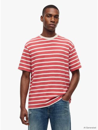 Tommy Hilfiger Mens Tommy Jeans Relaxed Fit Striped T-Shirt - Red - XL