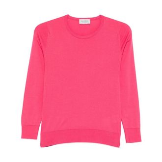 John Smedley Evonne Sea Island Cotton Sweater - Dames - Ronde hals truien - Roze - L - Katoen - Truien & Vesten